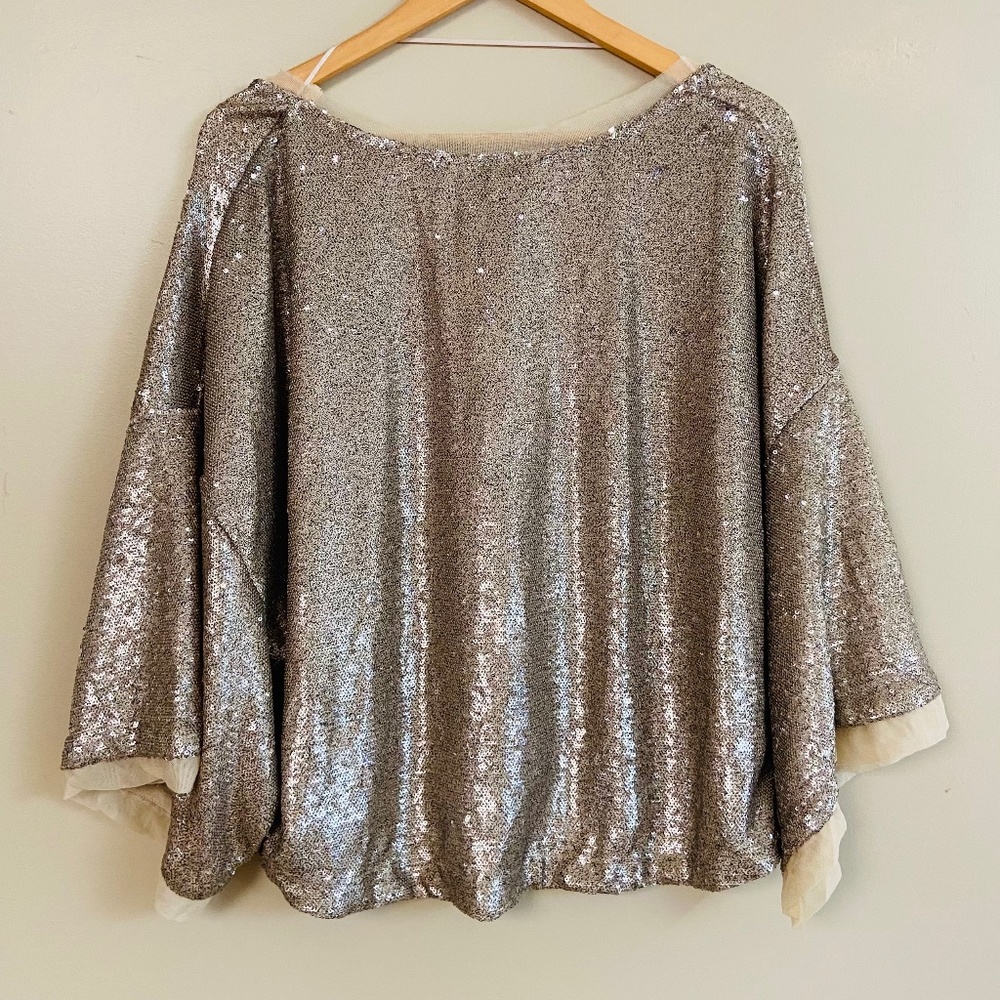 Free People Champagne Dreams Sequin Party Blouse - Picture 3 of 11